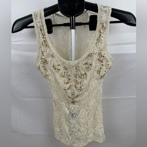 Daytrip Buckle Cream Lace Embellished Tank Top XS Boho Festival